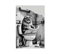 ACFTAIN PERSIAN CAT Sitting on The Toilet Reading A Newspaper Poster Canvas Wall Art Posters And Prints Room Aesthetic Bedroom Office Decor 16x24inch(40x60cm)