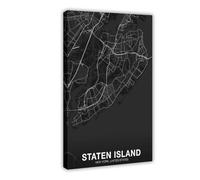 ACFTAIN Staten Island New York New York USA Map Poster Black And White Hometown City Print Modern Home Canvas Modern Poster Wall Art Prints Paintings Living Room Bedroom Decor 24x36inch(60x90cm)