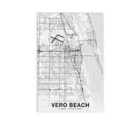 ACFTAIN Vero Beach Florida USA Map Poster Black And White Hometown City Canvas Modern Poster Wall Art Prints Paintings Living Room Bedroom Decor 24x36inch(60x90cm)