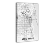 ACFTAIN Vero Beach Florida USA Map Poster Black And White Hometown City Canvas Wall Art Posters And Prints Room Aesthetic Bedroom Office Decor 12x18inch(30x45cm)