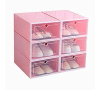 Acfthepiey 6-Piece Pink Plastic Shoe Box, Transparent Foldable Shoe Storage Drawer, 21.3 x 31.5 x 12 cm