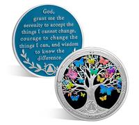 ACGZQY 1 Year Sobriety Chip, Recovery Tree of Life Sobriety Coin Colorful Butterfly AA Coin and Medallions Vintage AA NA Sober Anniversary Token Gifts Narcotics Alcoholics Anonymous Recovery