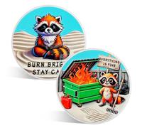ACGZQY Dumpster Fire Coin - Humorous Resilience Fire Token with Raccoon Design - Everything's Fine Motivational Challenge Coin Hilarious Medallion Funny Office Gifts