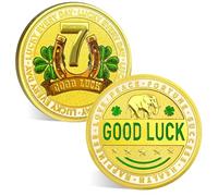 ACGZQY Good Luck Token - Lucky Blessings Coin with Number 7, Four Leaf Clover Poker Card Guard Horseshoe & Elephant Symbols for Daily Fortune Success Prosperity Ideal Gift for Men Women Kids