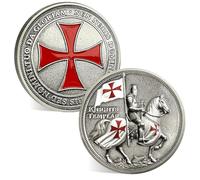 ACGZQY Knights Templar Coin - Christian Challenge Coin Armor of God Coins Religious Red Cross Horseback Knight Spirit Encouragement Token Warrior Commemorative Gift for Humility and Devotion (A)