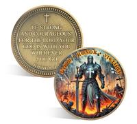 ACGZQY Knights Templar Coin - Christian Knight Challenge Coins - Armor of God Religious Coins Joshua 1:9 - Cross Christian God Protection Warrior Spirit Inspirational Faith Gifts (F)