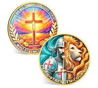ACGZQY Lion and Knight Coin - Christian Challenge Coin - Faith Strength Courage Coin - Philippians 4:13 Religious Red Cross Token Inspirational Knight Spirit Gifts (A)