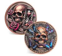 ACGZQY Memento Mori Coin - Skull Hourglass Memento Vivere Coin with Butterfly and Roses - Stoic EDC Challenge Coin for Daily Practice - Inspirational Motivational Reminder Token Stoicism Gifts (B)