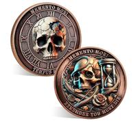 ACGZQY Memento Mori Coin - Skull Hourglass Memento Vivere Coin with Clock and Roses - Stoic EDC Challenge Coin for Daily Practice - Inspirational Motivational Reminder Token Stoicism Gifts (E)