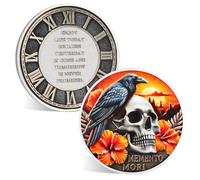 ACGZQY Memento Mori Coin - Skull Hourglass Memento Vivere Coin with Crow and Clock - Stoic EDC Challenge Coin for Daily Practice - Enjoy Today Motivational Reminder Token Stoicism Gifts (D)