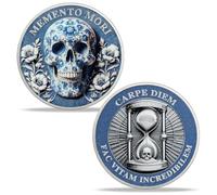 ACGZQY Memento Mori Coin - Skull Hourglass Memento Vivere Coin with Flowers - Stoic EDC Challenge Coin for Daily Practice - Enjoy Today Motivational Reminder Token Stoicism Gifts