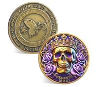ACGZQY Memento Mori Coin - Skull Memento Vivere Coin with Crown and Roses - Stoic EDC Challenge Coin for Daily Practice - Inspirational Motivational Reminder Token Stoicism Gifts (A)
