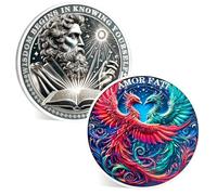 ACGZQY Phoenix Memento Mori Coin - Memento Vivere Coin Stoic EDC Challenge Coin for Daily Practice - Amor FATI Medallions Inspirational Reminder Token Stoicism Gifts