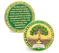 ACGZQY Rooted in Christ Coin - Faith Christian Challenge Coin - Jesus Colossians 2:6-7 Inspirational Religious Token Spiritual Growth Motivational Christian Gift