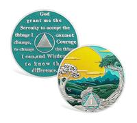 ACGZQY Sobriety Coin - 1 Year Sobriety Chip Green Forest Sun Recovery Mountain Tree Road NA AA Chips and Medallions Sober Token Alcoholics Anonymous Sober Gifts