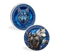ACGZQY Viking Warrior Coin - Lucky Viking Guardian Medallion Norse Mythology Wolf Design Celtic Rune Symbol Talisman Amulet Protection Gift for Men Women