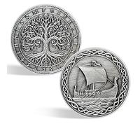 ACGZQY Viking Yggdrasil Coin - Lucky Viking Tree of Life Coin Norse Mythology Viking Rune Coin Viking Ancient Tree and Longship Coins Talisman Amulet Viking Gift for Men & Women