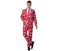ACH Christmas Suit for Men Party Costume Adult in Different Prints 3PCS Ugly Funny Mens Jacket Outfit Cosplay with Tie Pants XL, Red/Snowman, XL