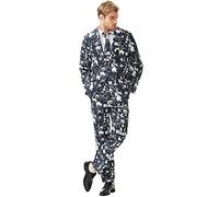 ACH Halloween Suit for Men Party Costume Adult in Different Prints 3PCS Ugly Funny Men’s Jacket Outfit Cosplay with Tie Pants, Black/Ghost, Medium