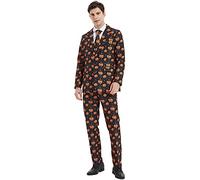 ACH Halloween Suit for Men Party Costume Adult in Different Prints 3PCS Ugly Funny Men’s Jacket Outfit Cosplay with Tie Pants, Black/Pumpkin, XXL