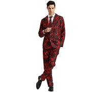 ACH Halloween Suit for Men Party Costume Adult in Different Prints 3PCS Ugly Funny Men’s Jacket Outfit Cosplay with Tie Pants, Red/Blood, Large