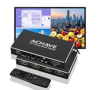 ACHAVE 4x1 HDMI Multiviewer Switch, 4K@30Hz Quad Screen Splitter with 10 Display Modes, Seamless Switching, IR Remote Control, Compatible with Laptop, Xbox, TV Box