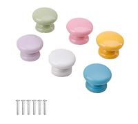Achengqi 6-Piece Mushroom Shape Wooden Cabinet Knobs - Yellow, Blue, Pink, White, Green, Purple - 33x26MM - Cottage Style - Rustproof - Spray Painted Finish - Suitable for Cabinets & Drawers
