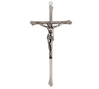 ACHIBANG 10" Metal Crucifix Wall Cross - Modern Catholic Silver Jesus Cross for Wall Decor, Christian Symbol of Faith