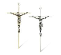 ACHIBANG 2-Pack Crucifix Wall Cross - Gold & Silver Catholic Crosses for Wall, 10" Jesus Wall Crucifix for Home or Door Blessing