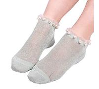 AchidistviQ Sexy Women Faux Pearl Glitter Transparent Low Cut Elastic Short Ankle Socks Green