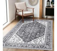 Achiiso Machine Washable Rugs for Living Room,90x160cm Boho Short Pile Rugs for Bedroom,Non Slip Carpet for Kitchen, Vintage Soft Indoor Rug for Dining Room,Dark Grey