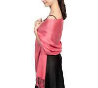 Achillea Large Soft Silky Pashmina Shawl Wrap Scarf in Solid Colors, Coral Pink