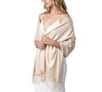 Achillea Large Soft Silky Pashmina Shawl Wrap Scarf in Solid Colors, Cream/Beige, 27" W x 78" L