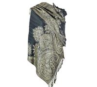 Achillea Luxurious Double Layered Jacquard Big Paisley Pashmina Shawl Wrap Scarf, Charcoal Grey, 80" X 28'