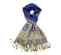 Achillea Reversible Bohemian Pashmina Ethnic Tribal Border Shawl Wrap Scarf, Royal Blue, One Size