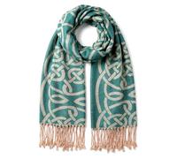 Achillea Soft Silky Celtic Knot Pashmina Scarf for Women, Irish/Scottish Inspired Shawl Wrap for Wedding, Travel & Office, Teal, One Size