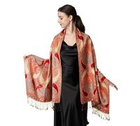 Achillea Soft Silky Multi Color Paisley Pashmina Double Layered Shawl Wrap Scarf - red - One Size