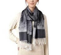 Achillea Soft Silky Reversible Paisley Pashmina Shawl Wrap Scarf w/Fringes, Black White, 28" W x 76" L