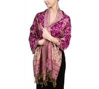 Achillea Soft Silky Reversible Paisley Pashmina Shawl Wrap Scarf w/Fringes, Bright Purple