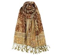 Achillea Soft Silky Reversible Paisley Pashmina Shawl Wrap Scarf w/Fringes, Brown, 28" W x 76" L