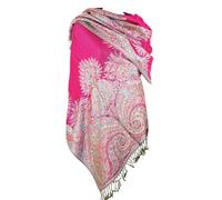 Achillea Soft Silky Reversible Paisley Pashmina Shawl Wrap Scarf w/Fringes, Fuchsia, 28" W x 76" L