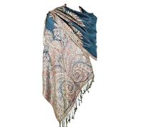 Achillea Soft Silky Reversible Paisley Pashmina Shawl Wrap Scarf w/Fringes - NAVY -