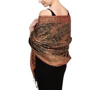 Achillea Soft Silky Reversible Paisley Pashmina Shawl Wrap Scarf w/Fringes, Olive Burgundy