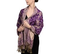 Achillea Soft Silky Reversible Paisley Pashmina Shawl Wrap Scarf w/Fringes, Purple, 28" W x 76" L