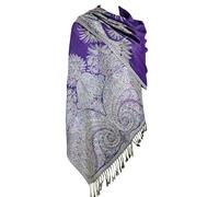 Achillea Soft Silky Reversible Paisley Pashmina Shawl Wrap Scarf w/Fringes, Purple Turquoise