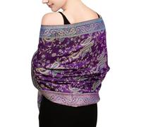 Achillea Soft Silky Reversible Paisley Pashmina Shawl Wrap Scarf w/Fringes, Purple Turquoise