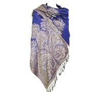 Achillea Soft Silky Reversible Paisley Pashmina Shawl Wrap Scarf w/Fringes, Royal Blue, 28" W x 76" L