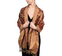 Achillea Soft Silky Reversible Paisley Pashmina Shawl Wrap Scarf w/Fringes, Rust, 28" W x 76" L
