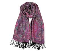 Achillea Soft Silky Reversible Paisley Pashmina Shawl Wrap Scarf w/Fringes, Tapestry Fuchsia, 28" W x 76" L