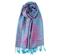 Achillea Soft Silky Reversible Paisley Pashmina Shawl Wrap Scarf w/Fringes, Tapestry Turquoise, 28"W x 76"L